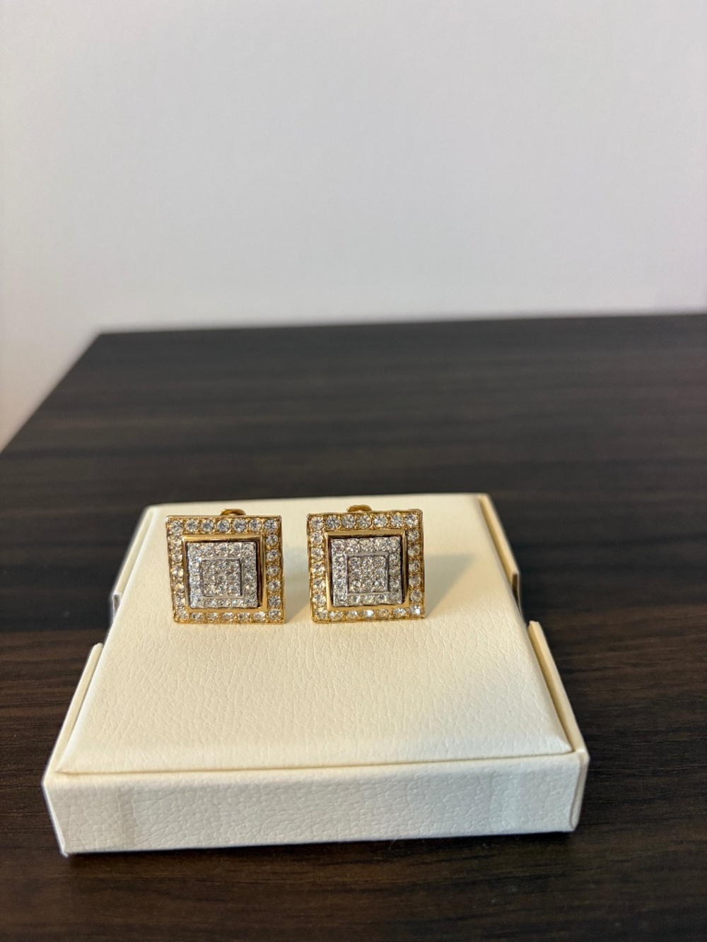 Nina Ricci Vintage Rhinestone Earrings Gold Tone Designer Statement